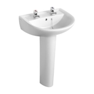 SANDRINGHAM 21 2 TAPHOLE BASIN TO GO BOXED PACK WITH BASIN PILLAR TAPS S409601